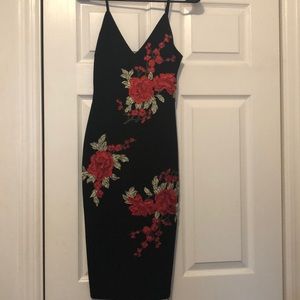 Rose appliqué cocktail dress